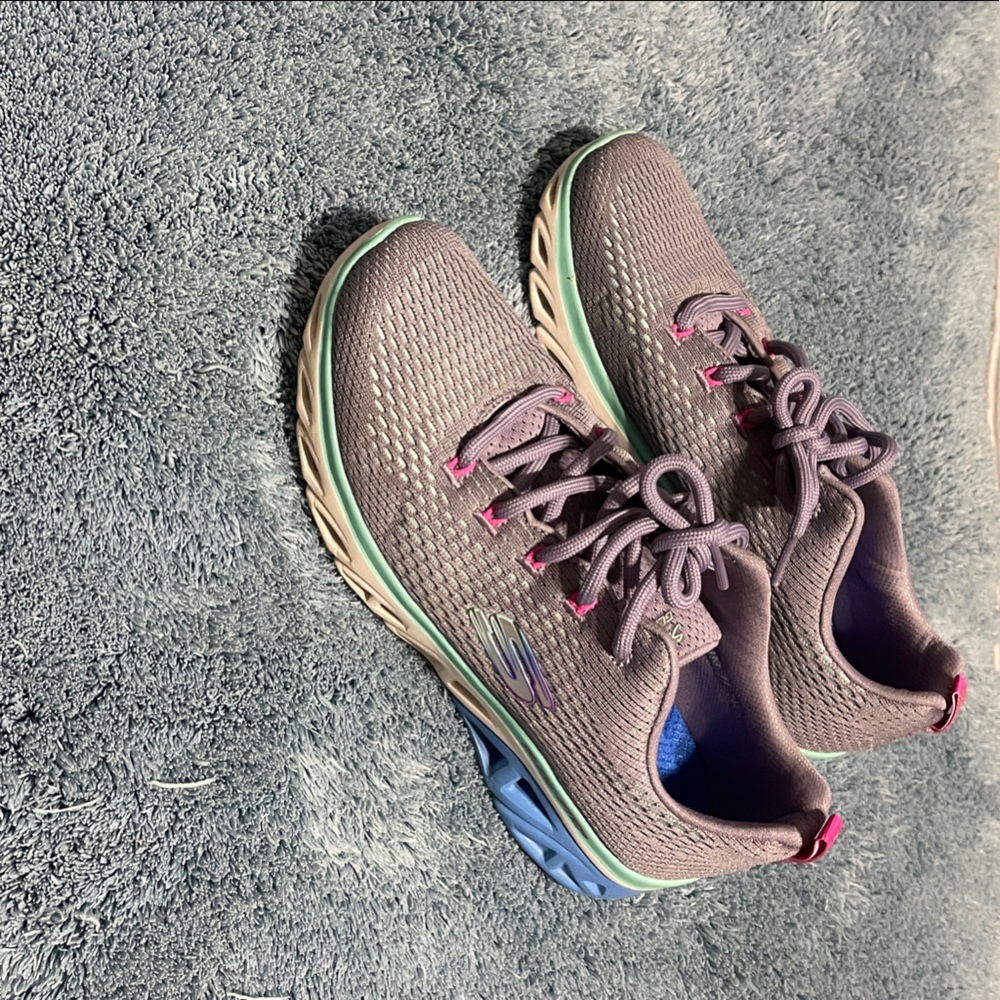 Skechers Taupe Sneakers with Pink and Blue Accents